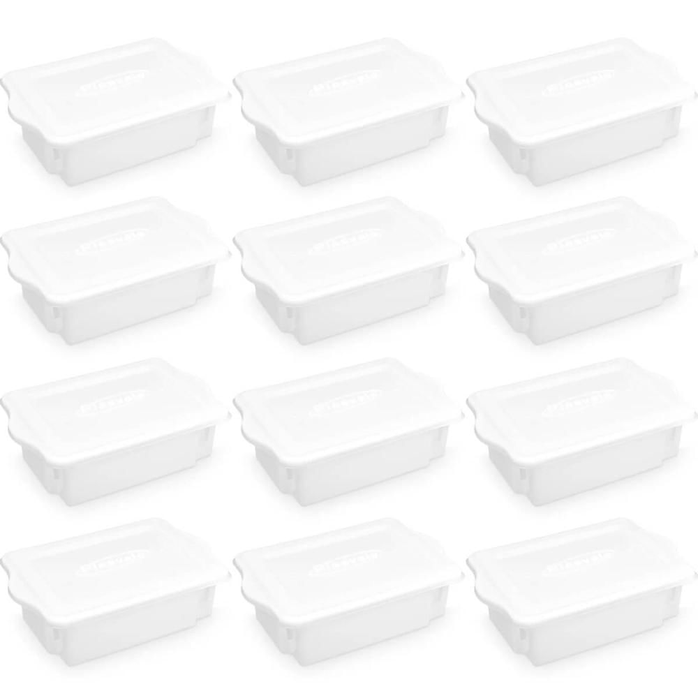12 Caixas Plásticas Organizadoras para Alimentos 10L Cestos Empilháveis Brancos com Tampa