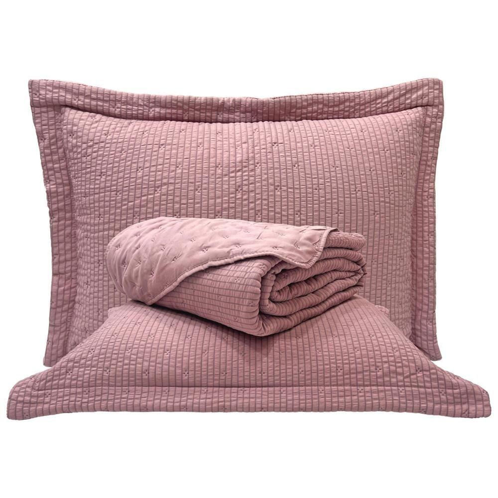 Cobre Leito King Analu Micropercal 300 Fios Dupla Face Texturizado 3 Peças - Malva