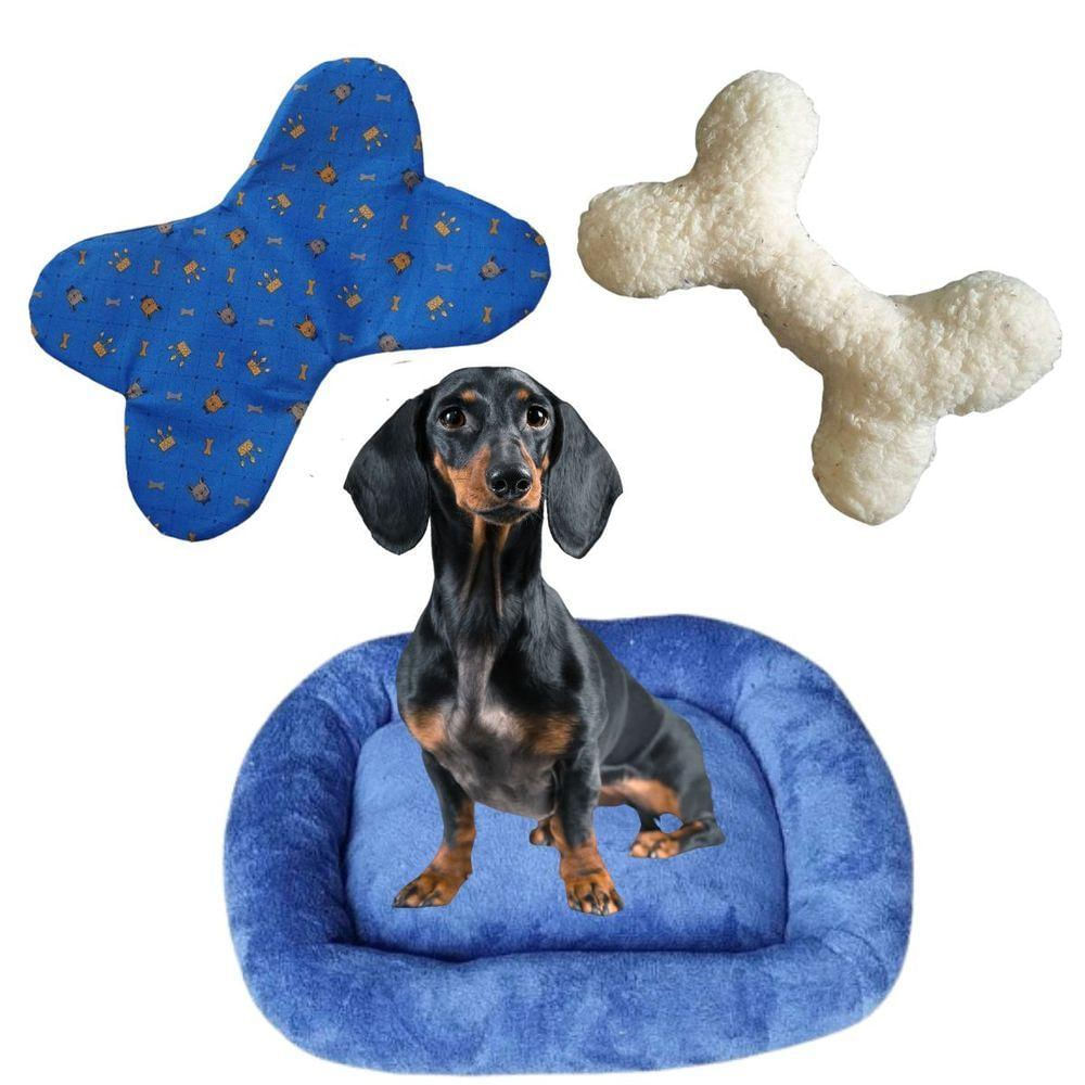 Kit Cama Pet Bigata G Luxo Fofa Com Comedouro E Osso Azul Claro
