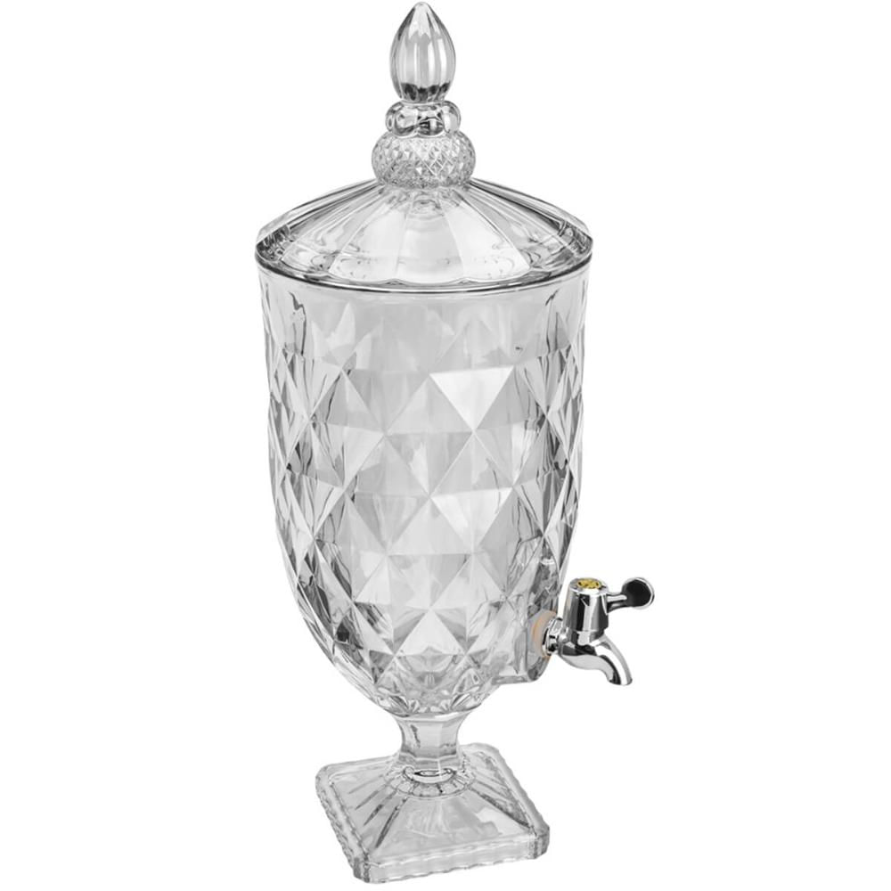 Suqueira de Cristal com Pé 5 Litros Diamond Lyor Transparente com Torneira Dispenser para Bebidas