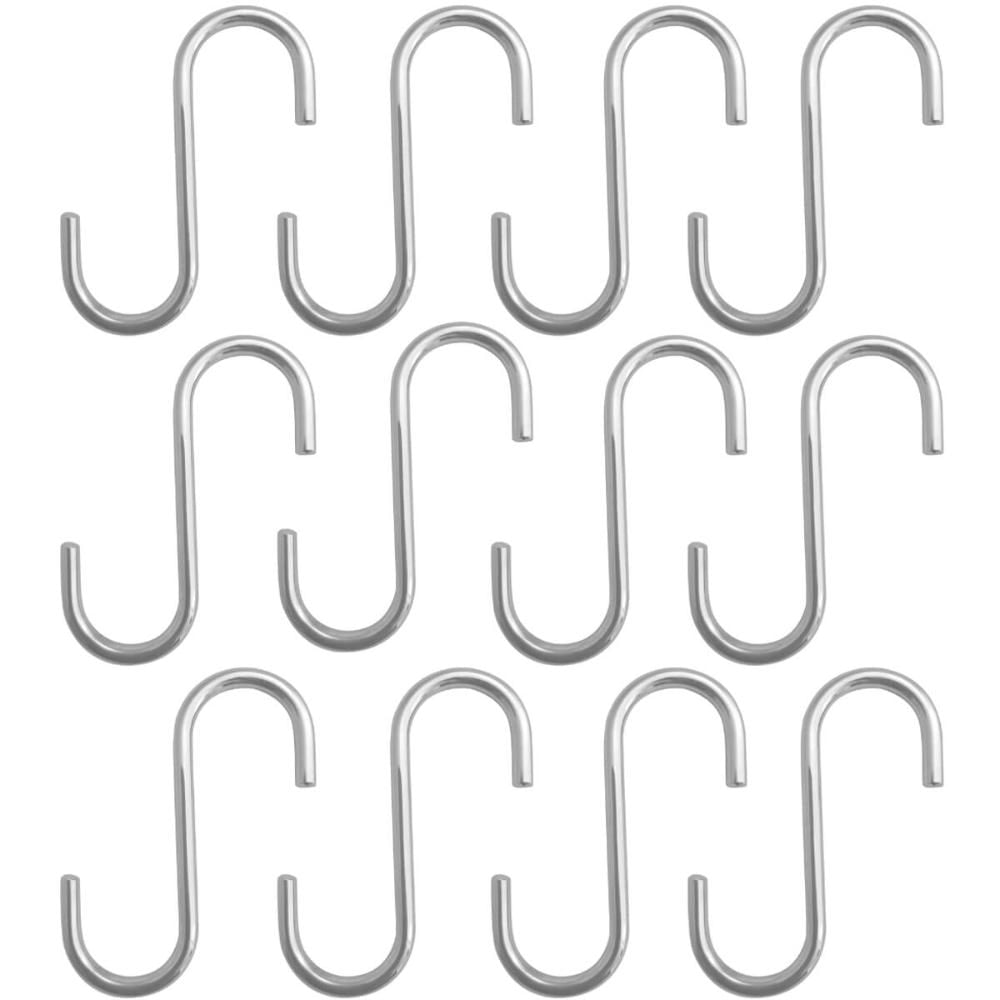 12 Ganchos Cromados Tipo S 2cm Schimitt para Barra Suporte de Utensílios Cozinha
