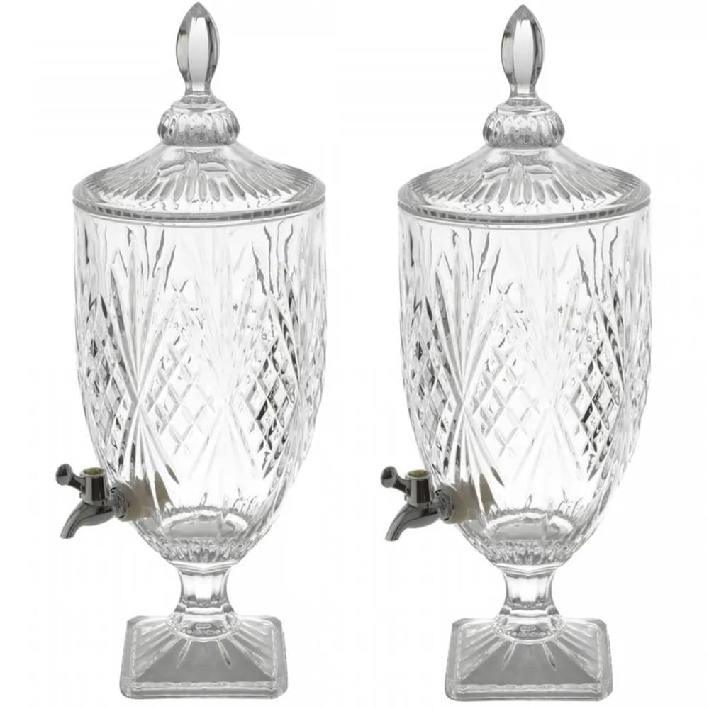 2 Suqueiras de Cristal Dublin 4,5L Dispenser com Torneira Água Saborizada Drinks