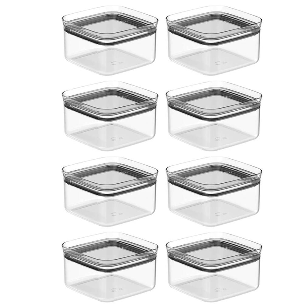 Kit 8 Potes Plásticos Herméticos 1L Natural Porta Alimentos Ou Block Quadrado