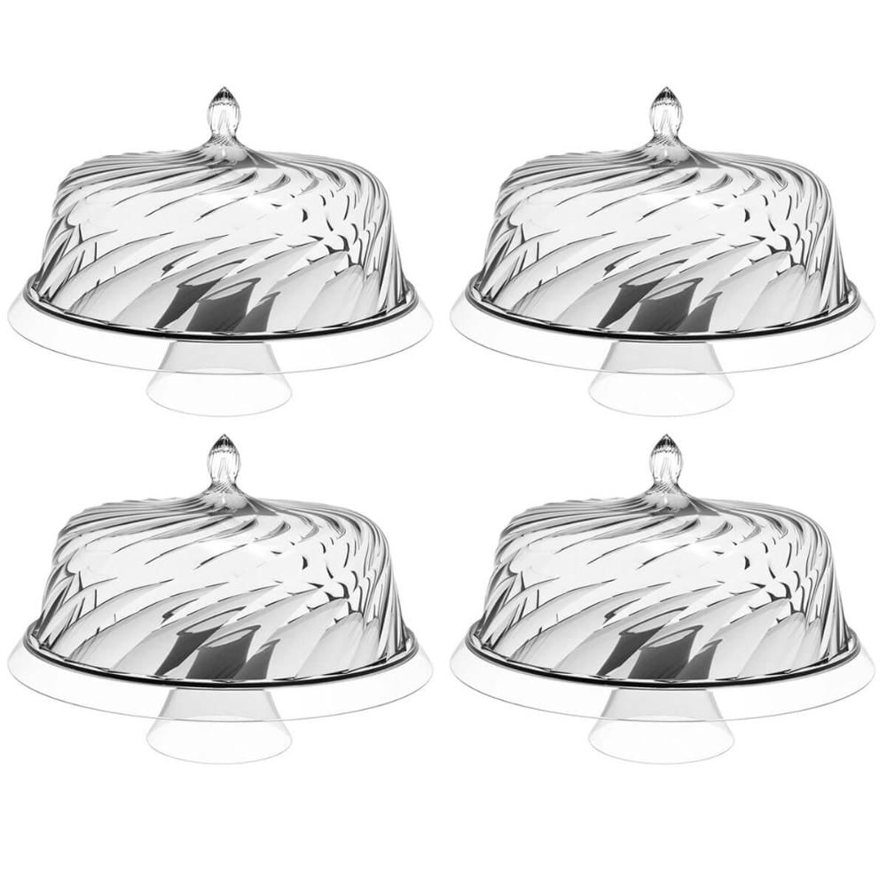 4 Porta Bolo Boleira com Cúpula 30cm Transparente Glassy Crippa Doces Petiscos