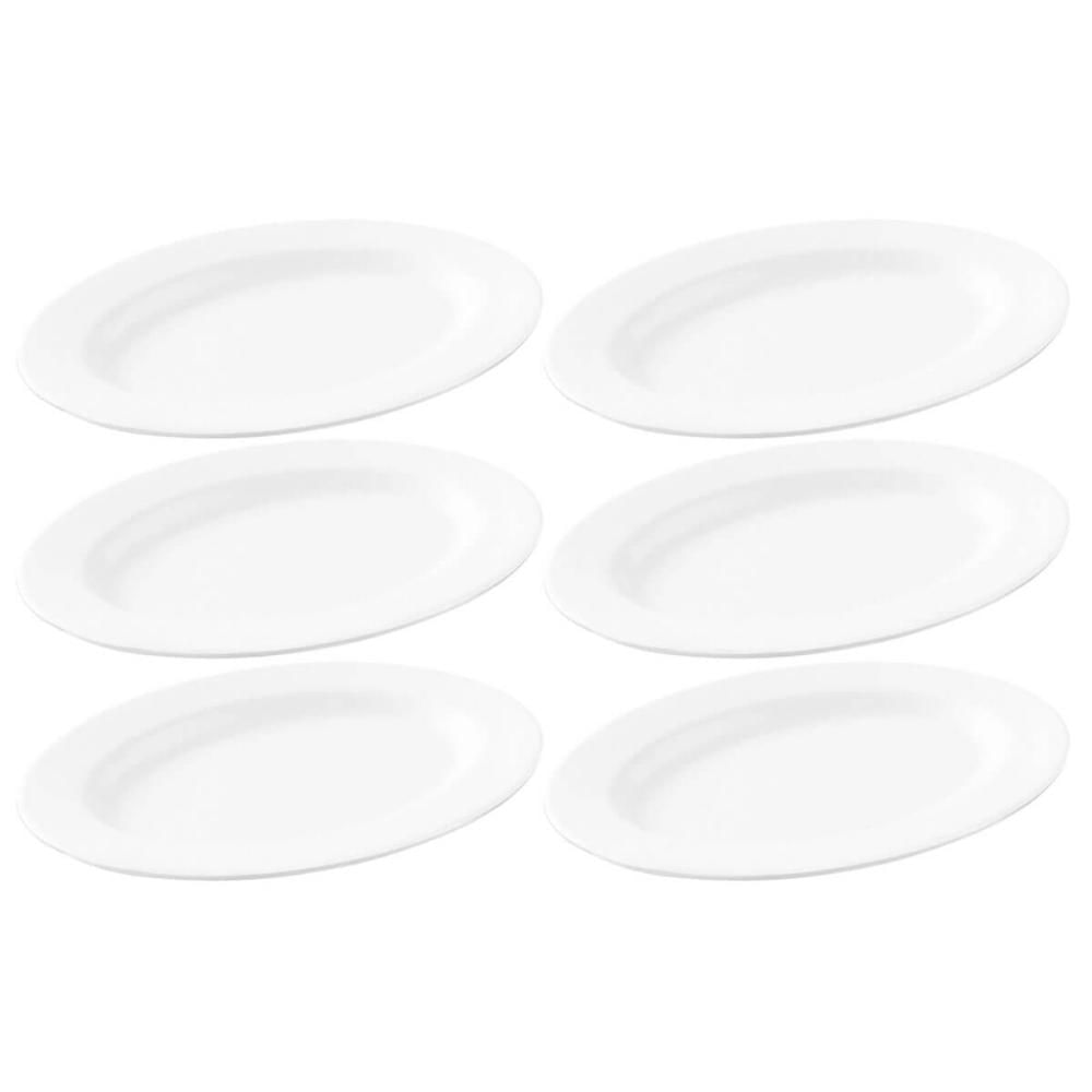 6 Travessas Oval Melamina 30x22cm Rasa Buffet Branca Restaurante Salada Petiscos Aperitivos Bar