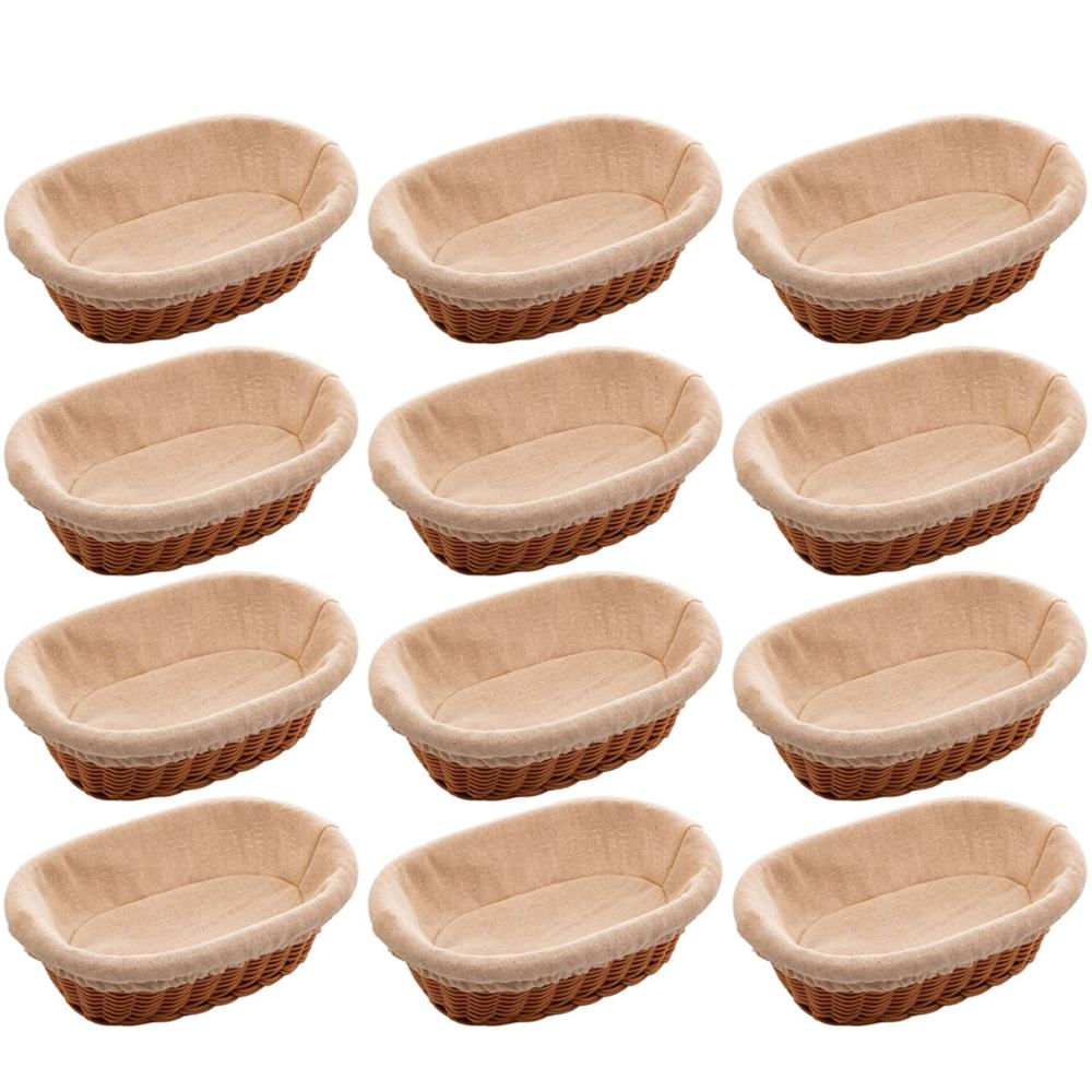 12 Cestas Porta Pão 24x17cm Servir Restaurantes Oval Rattan Plástico Forro Tecido Cesto Lyor