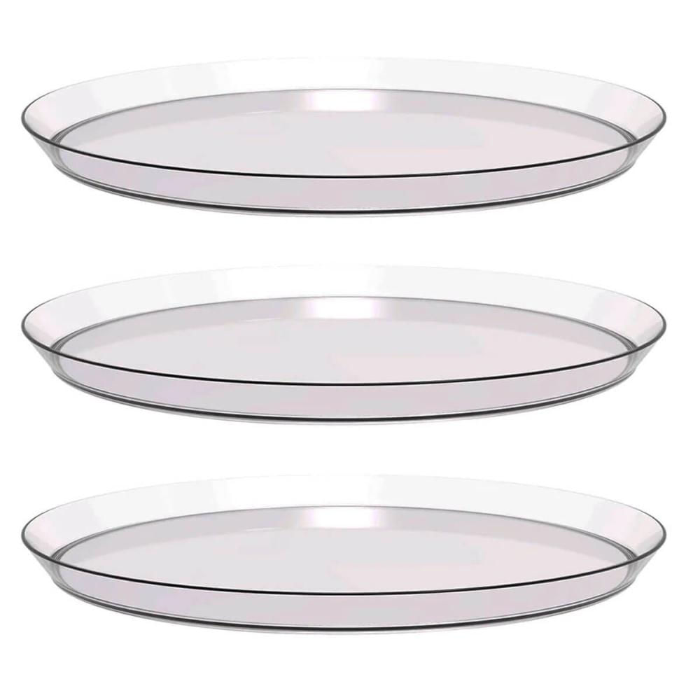 Kit 3 Bandejas Redondas 34cm Glassy Crippa Transparente Serv