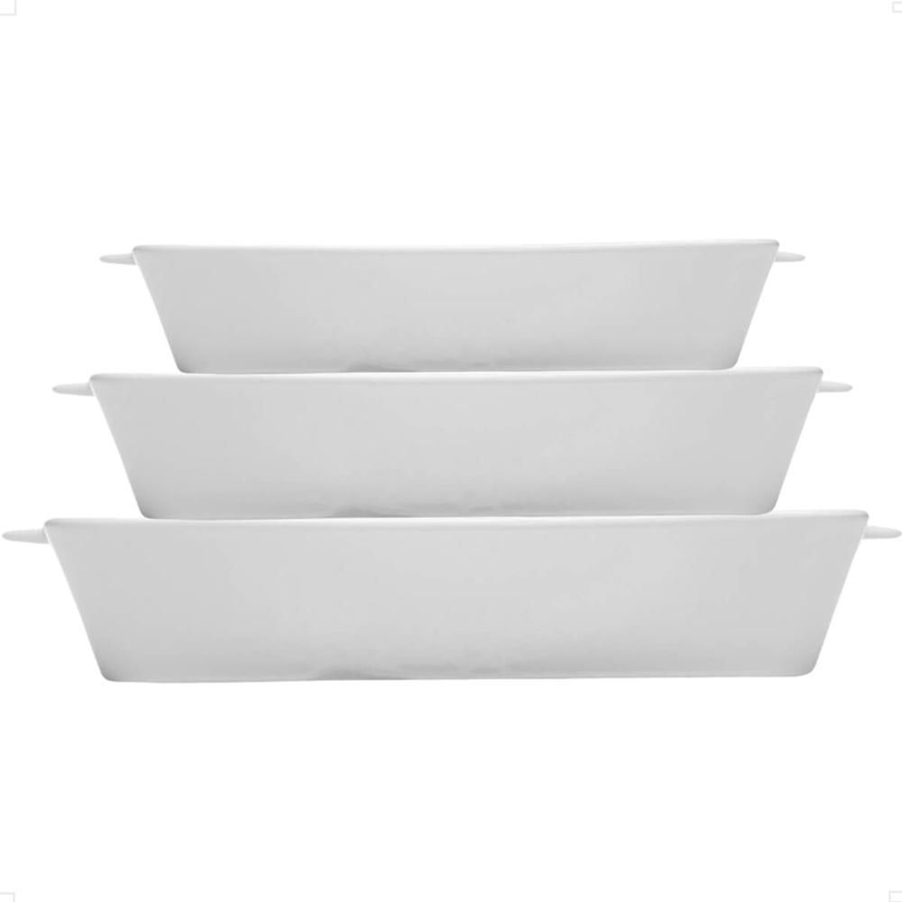 Conjunto 3 Travessas de Porcelana Branca com Alça Refratários Retangulares Basic Lyor
