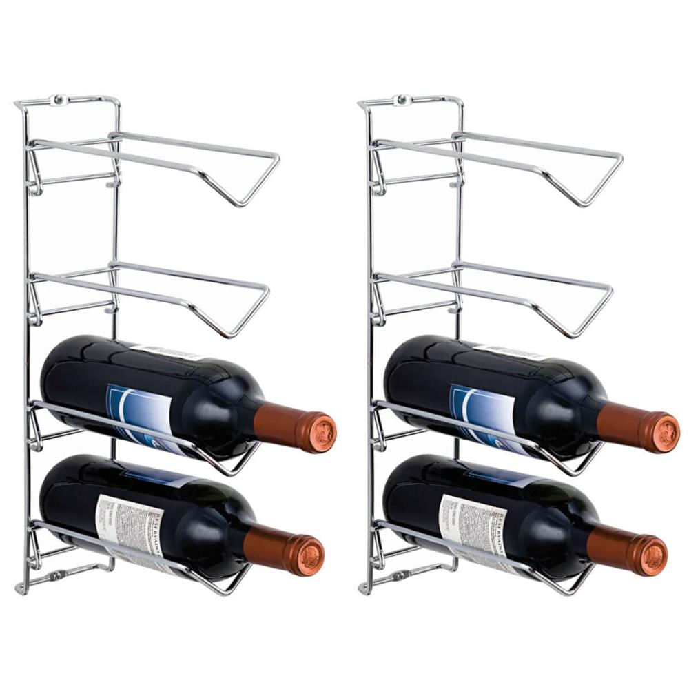Kit 2 Adegas de Parede 4 Garrafas Suporte de Vinho Aramado Masutti 23x9x40cm