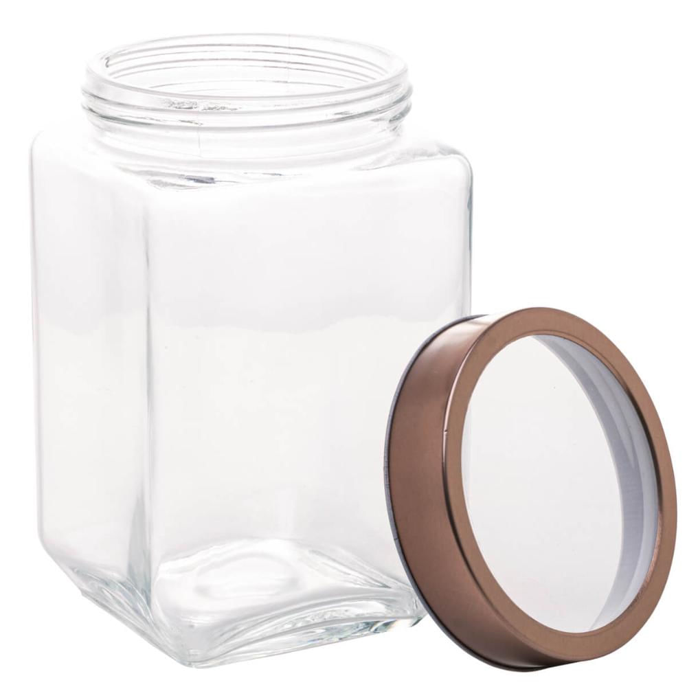 Kit 4 Potes Porta Mantimentos de Vidro 1,7L Tampa Metal Rose Gold Lyor Gastro