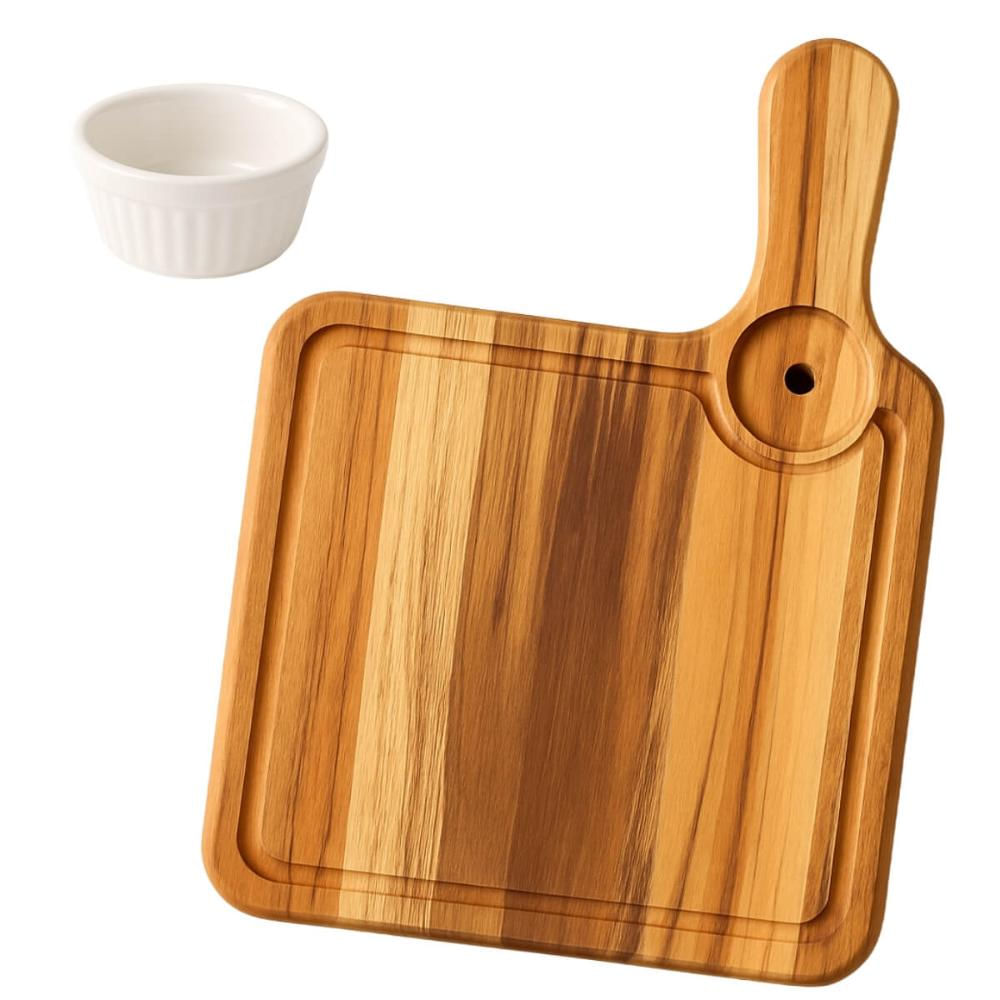 Kit 40 Tábuas Teca 35cm Servir com Molheira 30ml Zanline Restaurante Bar