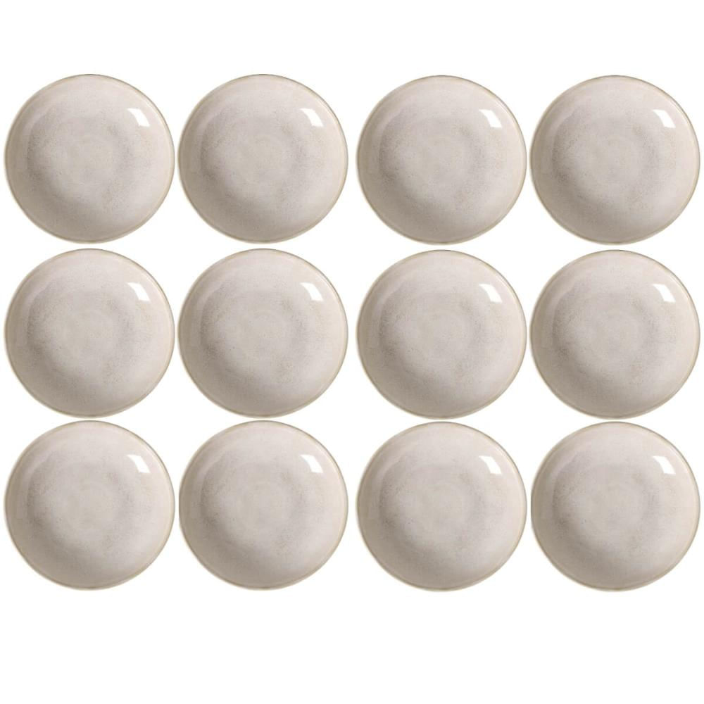 Jogo 12 Pratos Bio Latte Porto Brasil 22cm Fundo Rústico Off White Mesa Posta Jantar