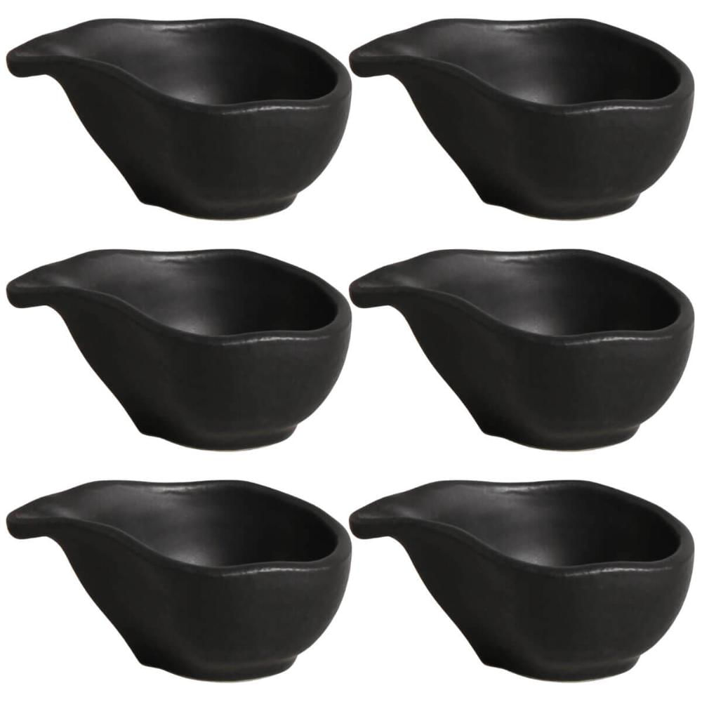 Kit 6 Molheiras 40ml Cerâmica Oval 8x6cm Orgânico Preto Matte Porto Brasil Caldas Shoyu