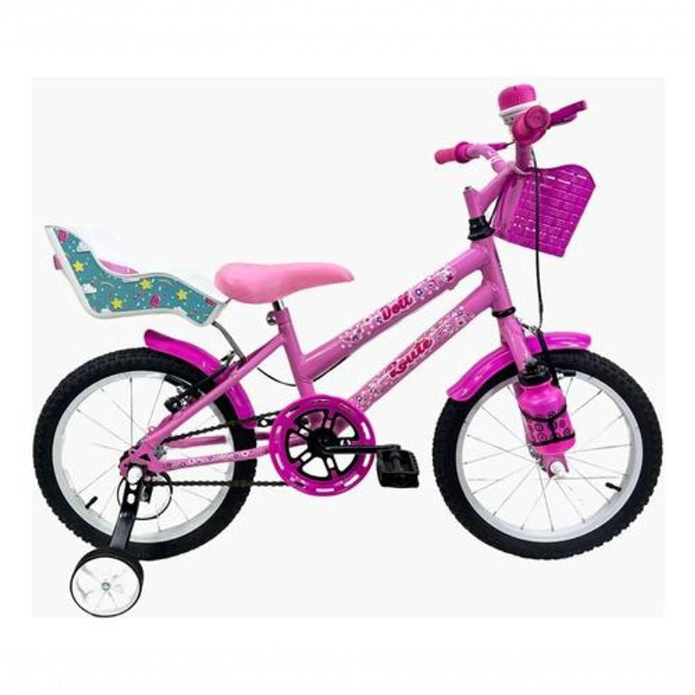 Bicicleta Infantil Aro 16 Feminina + Cadeirinha + Rodinhas Rosa