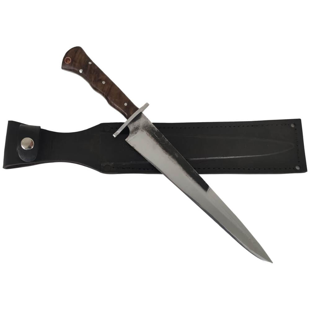 Faca Javalizeira Artesanal Full Tang 10" Aço Carbono 5160 Cabo de Madeira e Bainha de Couro D'Avila