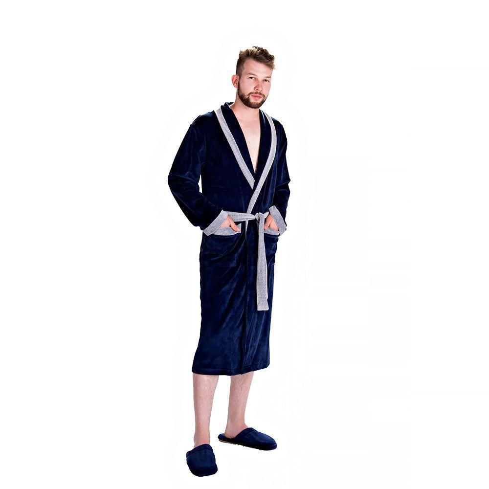 Roupão Masculino Em Plush Guilherme Inverno Tamanho Gg Cor Marinho 11