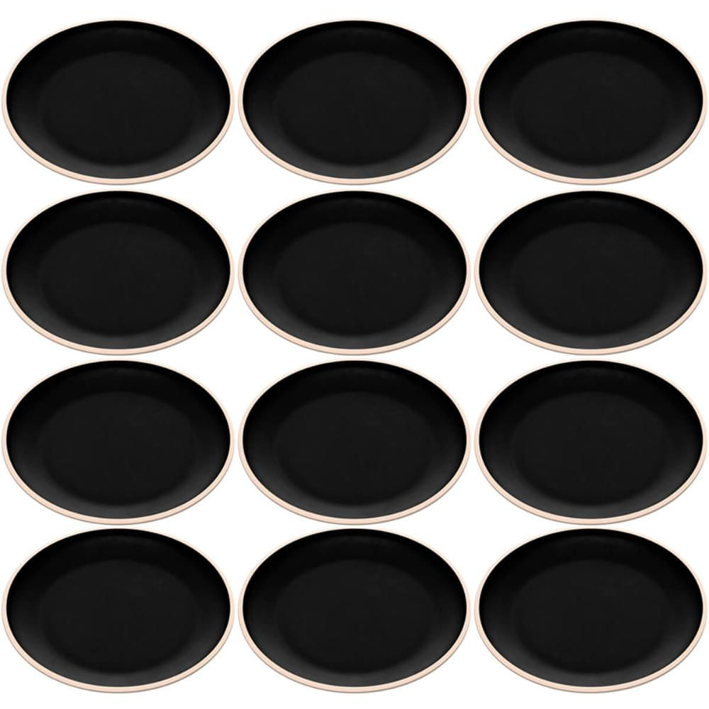 12 Pratinhos para Lanches Melamina Preto Fosco Wolff Pratos 15cm Servir Sobremesa Pão Frutas