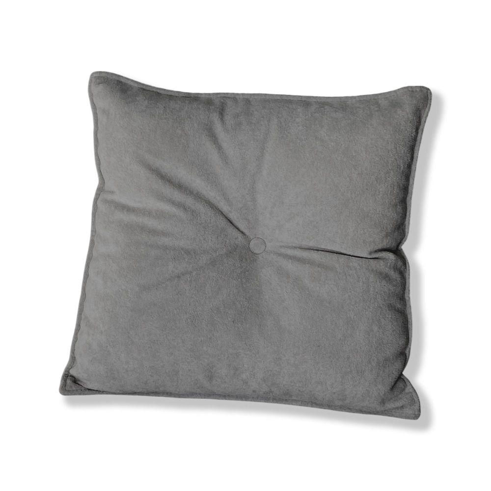 Almofada Quadrada Tina Com Botão Central Boucle - 7 Decor Cinza Escuro