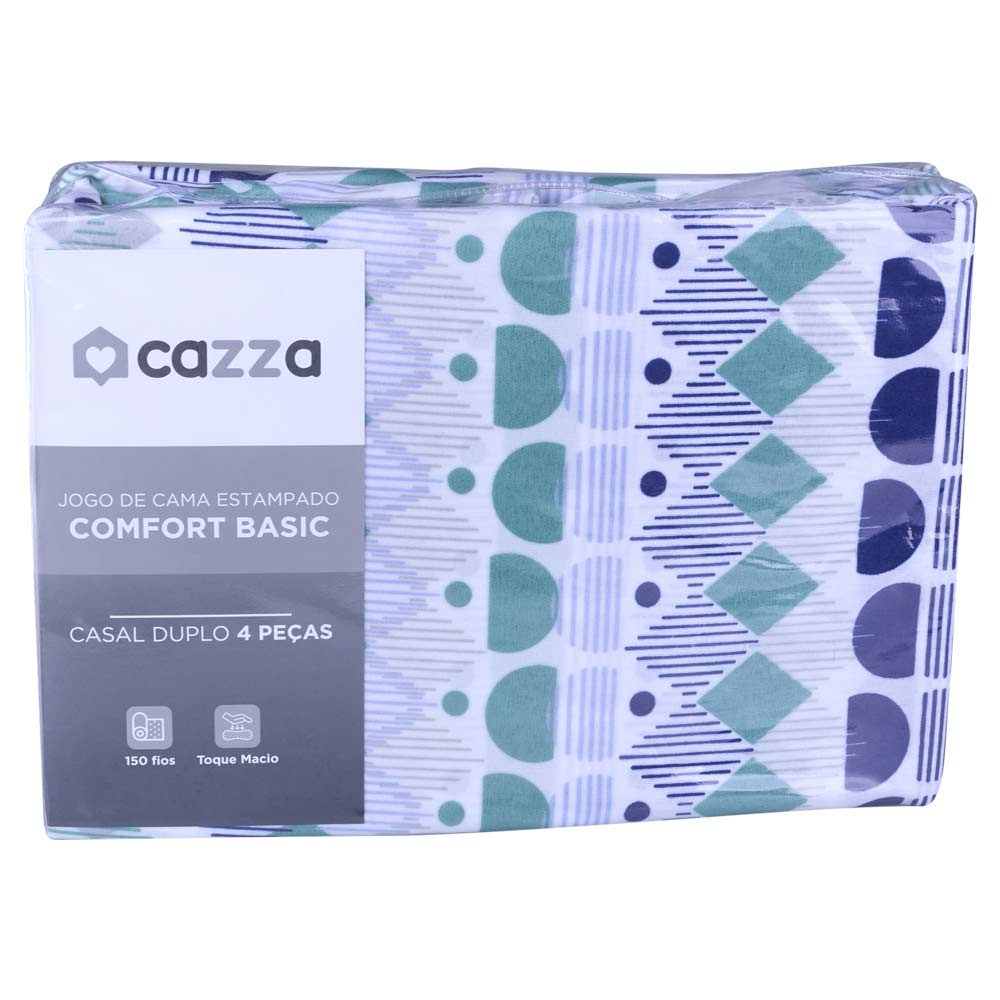 Jogo de Cama Casal Cazza Microfibra Geométrico Duplo 4 Peças - Item Sortido