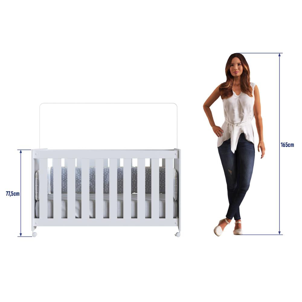 Berço com Rodízios e Colchão Branco Completa Móveis