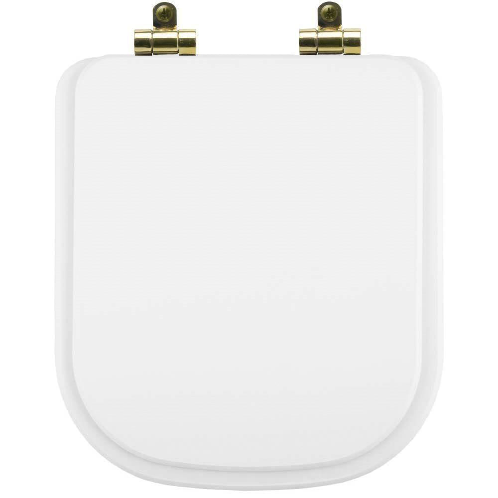 Tampa De Vaso Poliéster Com Amortecedor Piano Branco Para Bacia Deca Com Ferragem Dourada
