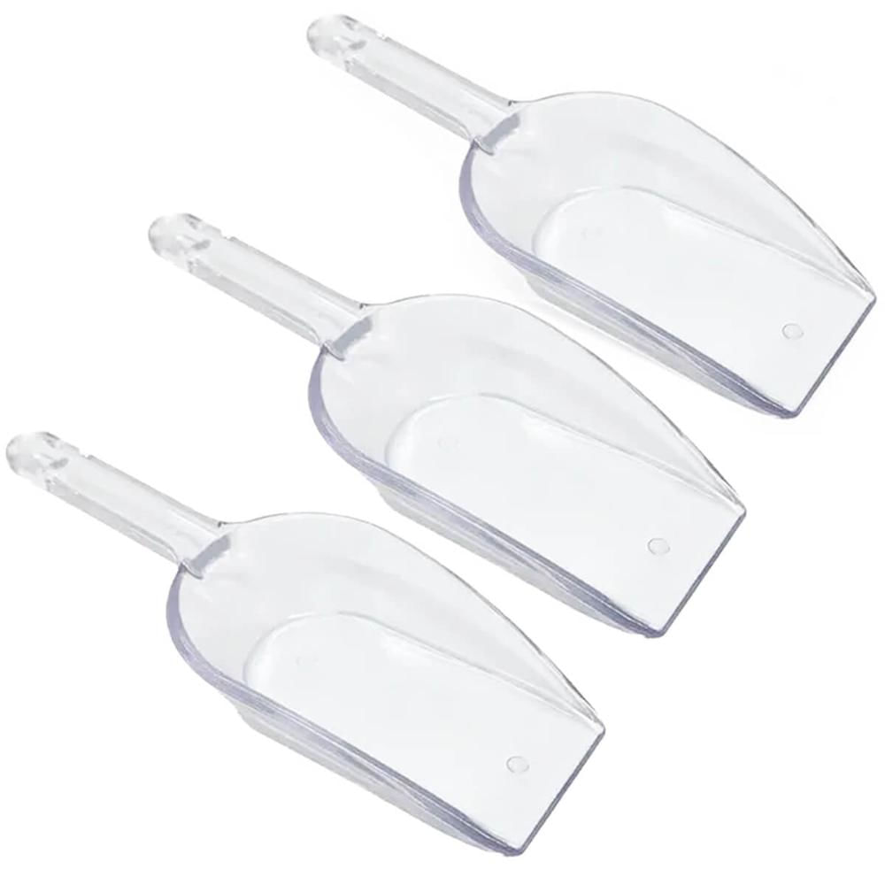 Kit 3 Colher Medidora Plástico Pás Dosadoras para Grãos Cereais Ração Cozinha Multiuso Transparente