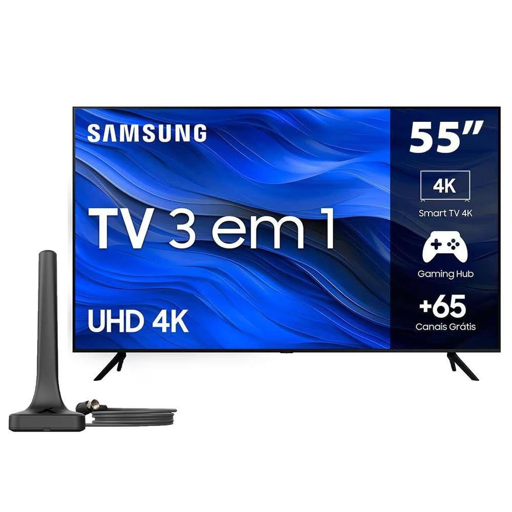 Smart TV 55 UHD 4K Samsung 55CU7700 + Antena Digital Interna Aquário DTV-200