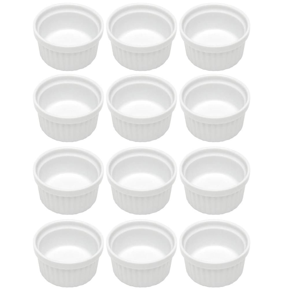 Jogo 12 Ramequins 50ml Canelado Porcelana Classic Branco Lyor Servir Petiscos