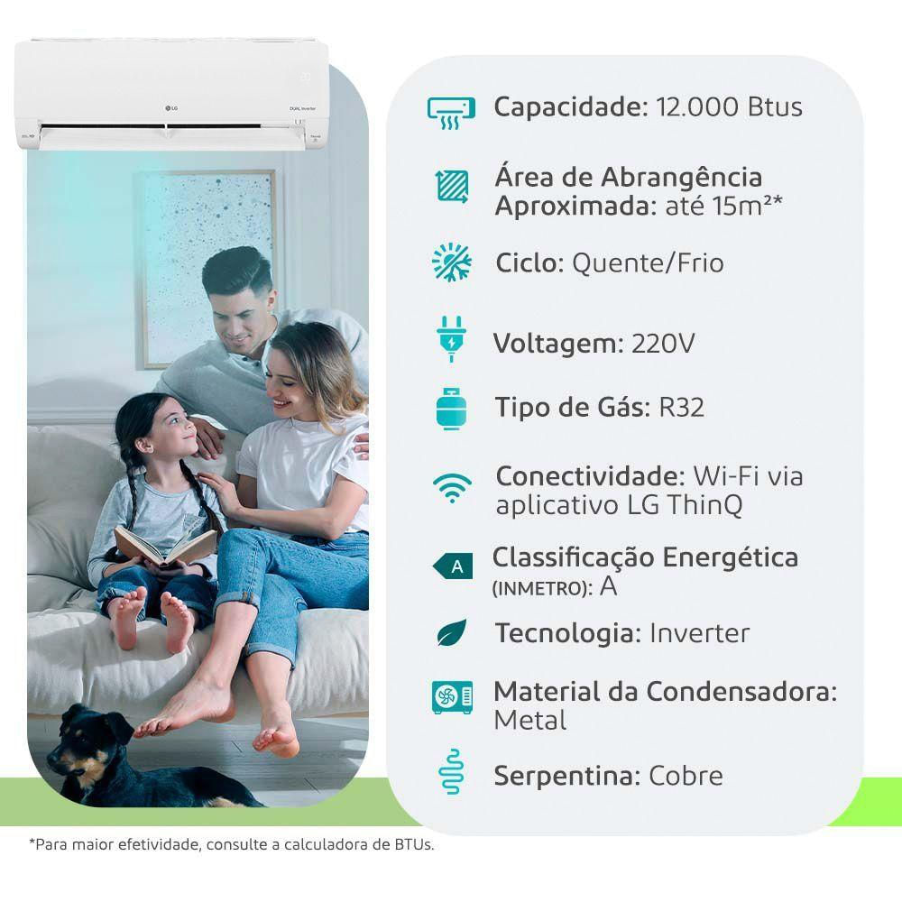 Ar Condicionado LG Split HW Inverter R-32 Dual Voice 12000 BTUs Quente/Frio S3NW12JA31A - 220V