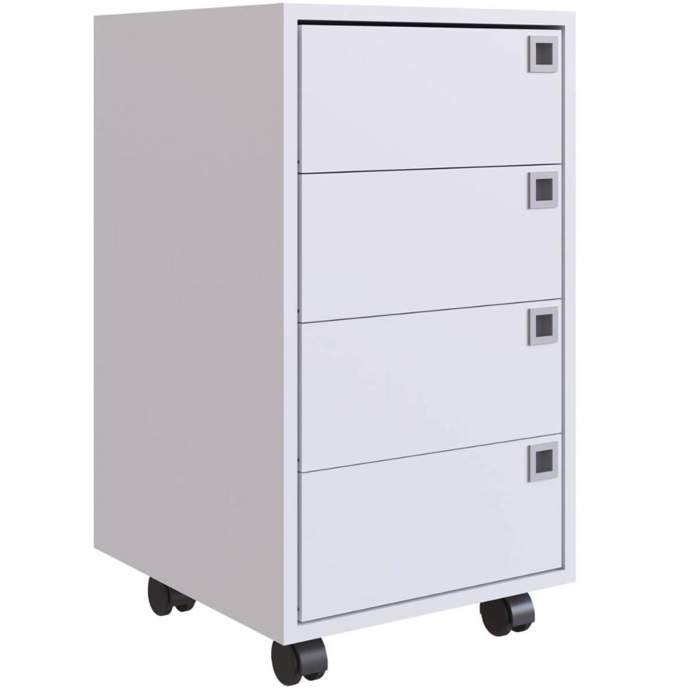 Gaveteiro Organizador Com 4 Gavetas Branco 36x66cm Rodizios Placa e Ponto Office Gaveteiro Para Escritorio