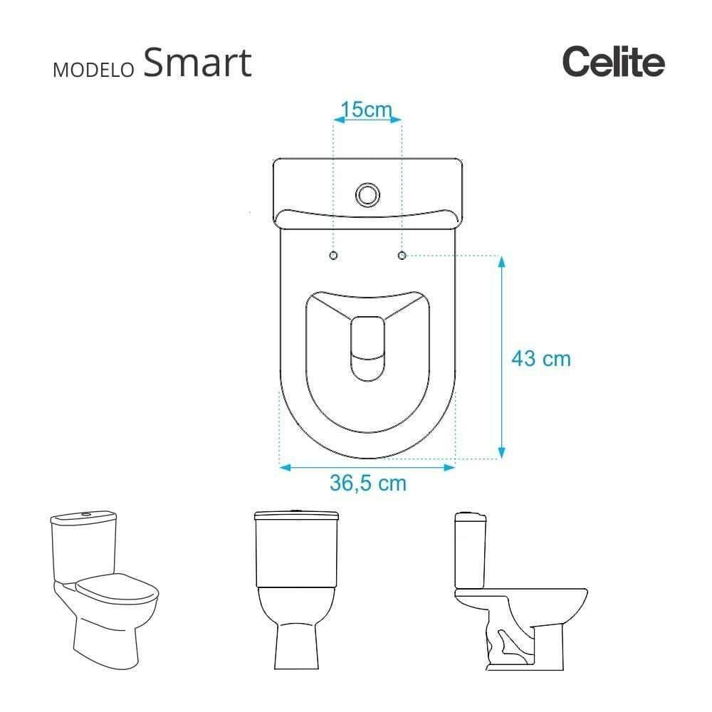 Tampa De Vaso Mdf Com Fechamento Lento Smart Onix (preto Fosco) Para Louça Celite Com Ferragem Preta