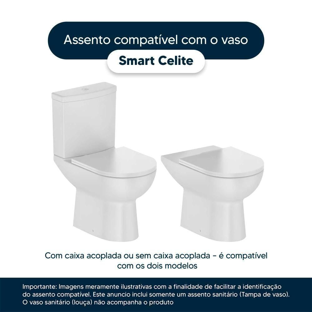 Tampa De Vaso Mdf Com Fechamento Lento Smart Onix (preto Fosco) Para Louça Celite Com Ferragem Preta