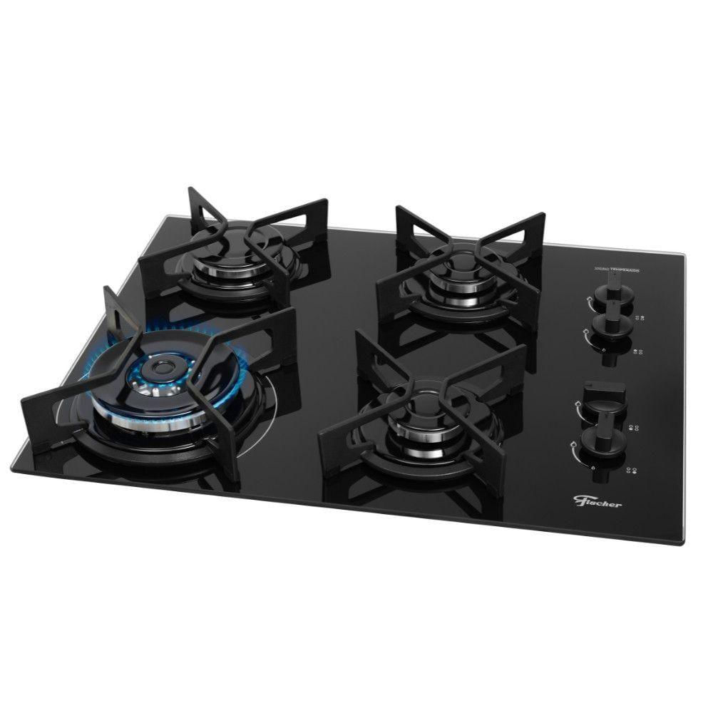 Cooktop A Gás Fischer 4 Bocas Fit Line Tripla Chama Trempe Iron Bivolt