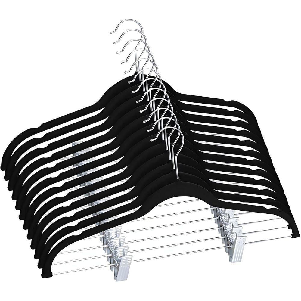 Kit 10 Cabides Slim De Veludo Preto Com 20 Presilhas - Organização E Elegância