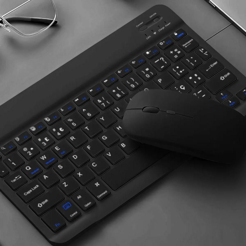 Teclado Sem Fio Bluetooth Recarregável Com Mouse - Preto
