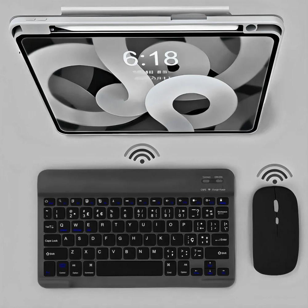 Teclado Sem Fio Bluetooth Recarregável Com Mouse - Preto