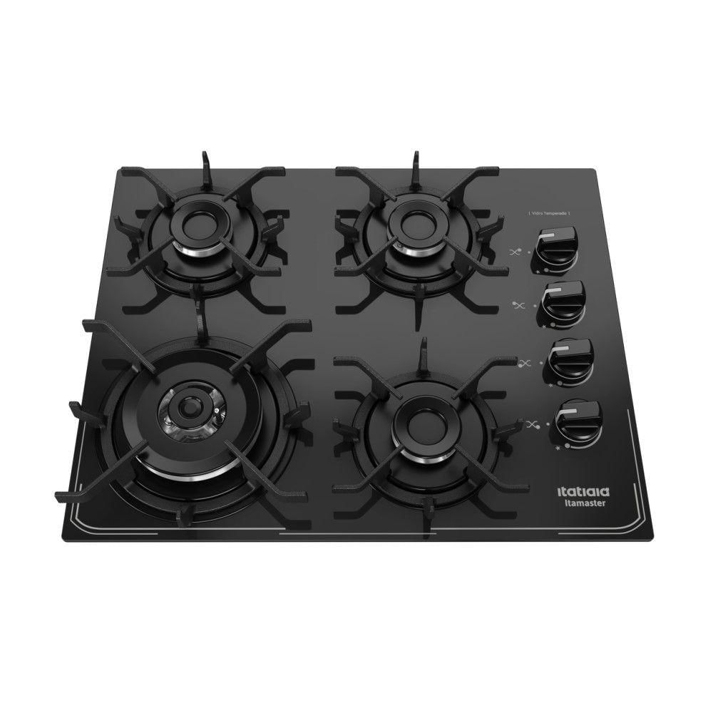 Cooktop 4 Bocas Itatiaia Tripla Chama Preto A Gás Em Aço Inox E Trempes Em Ferro Fundido Itamaster - Bivolt