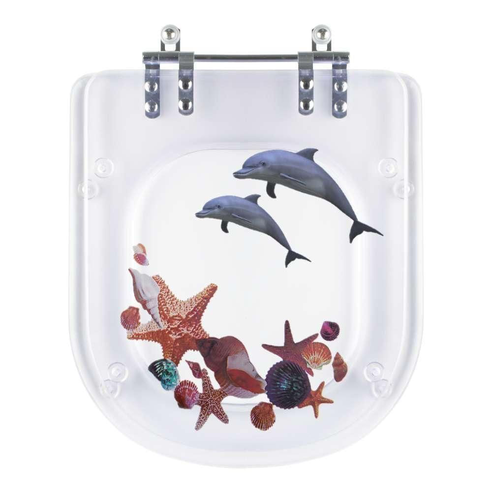 Assento Sanitário Poliester Life Decorado Golfinho E Conchas Para Vaso Celite