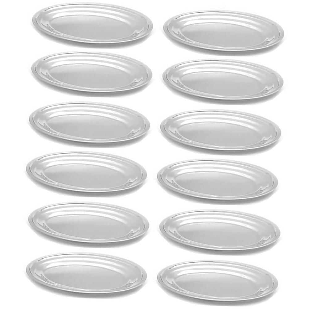 Kit 12 Baixelas de Inox 21cm Rasa Restaurante Buffet para Petiscos Saladas Porções