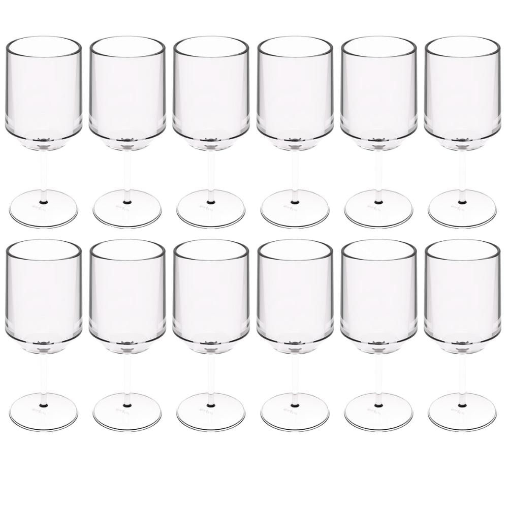 12 Taças para Vinho Água Drinks 250ml Crippa Plástico Resistente Transparente