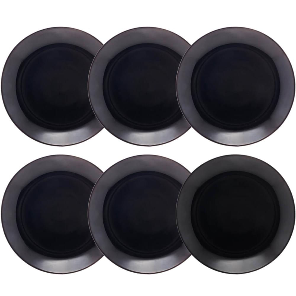 Conjunto 6 Pratos de Vidro Opalino para Sobremesa 19cm Preto Servir Doces Lanches Tortas