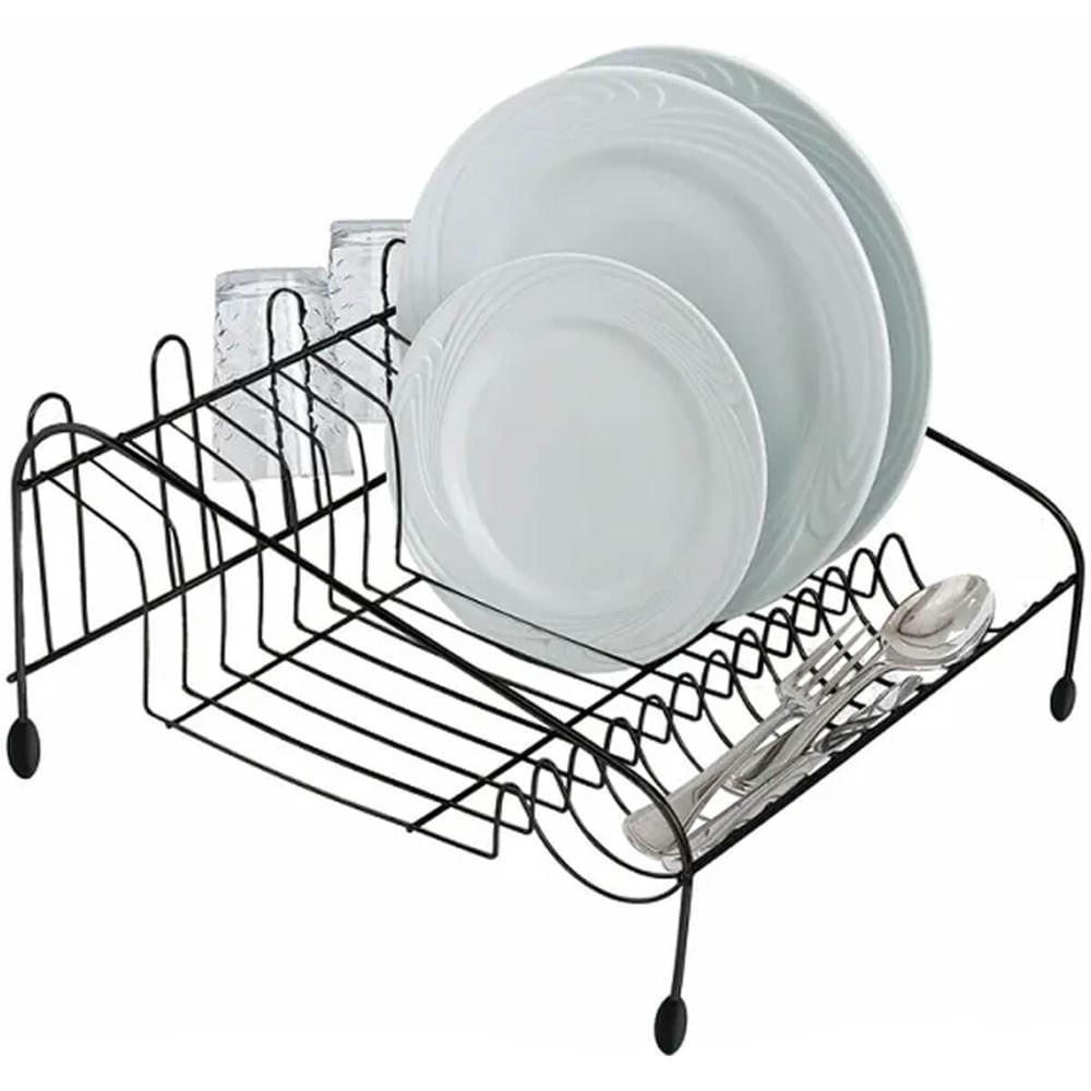 Escorredor de Louças 12 Pratos 4 Copos Talheres Preto Organize Bancada de Cozinha Utimil