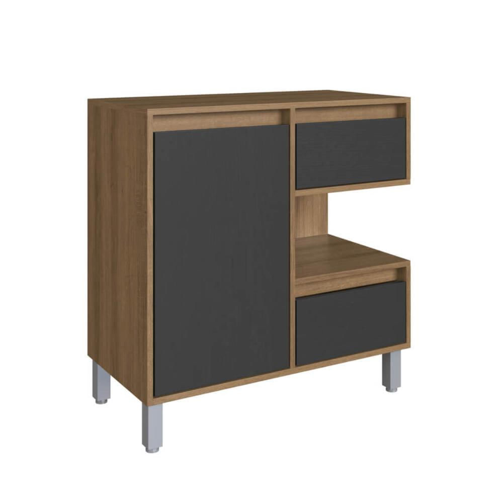 Gabinete Banheiro 80cm Paula Mel Grafite com 2 Gaveta PortaE Nicho Sem Cuba