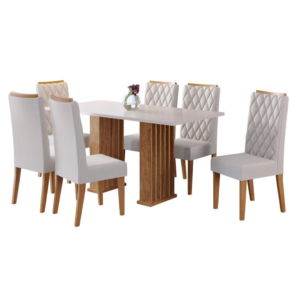 Conjunto Mesa Viero Miami 6 Cadeiras Iza Mel/blonde/veludo Marfim