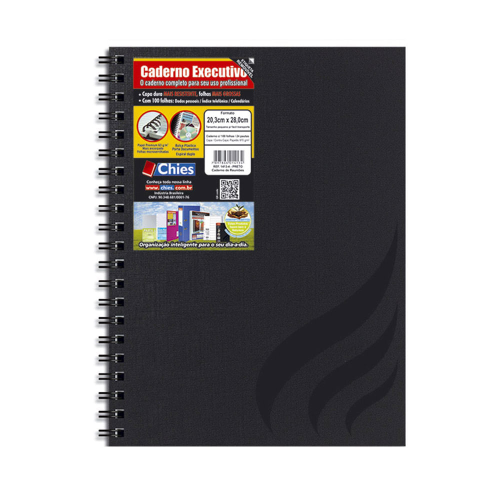 Caderno Universitário Chies Executivo Preto Capa Dura 100 Folhas