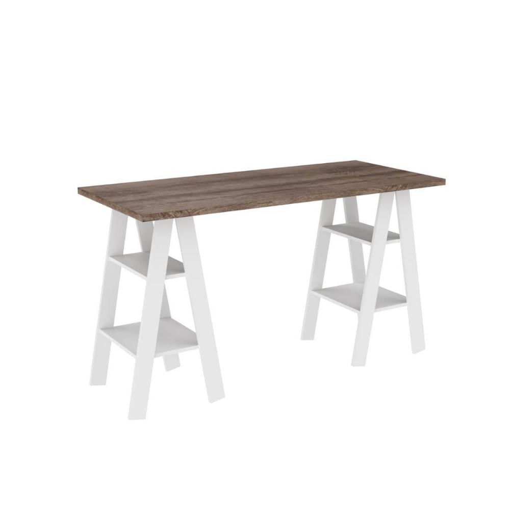 Mesa Escrivaninha Cavalete Rústica Branca 135X60X78cm MDP MB 1034 Movelbento