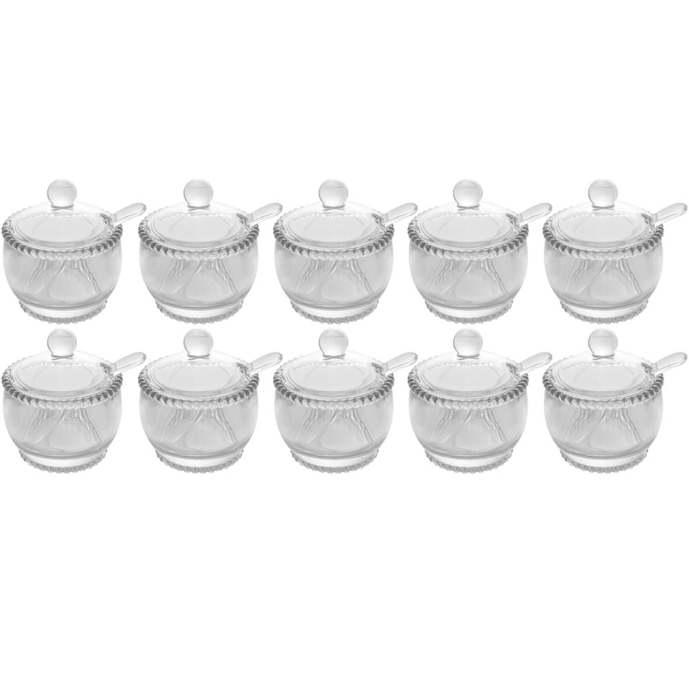 10 Açucareiros Vidro Cristal para Hotéis Colher 200ml Wolff Pearl Porta Açúcar de Mesa
