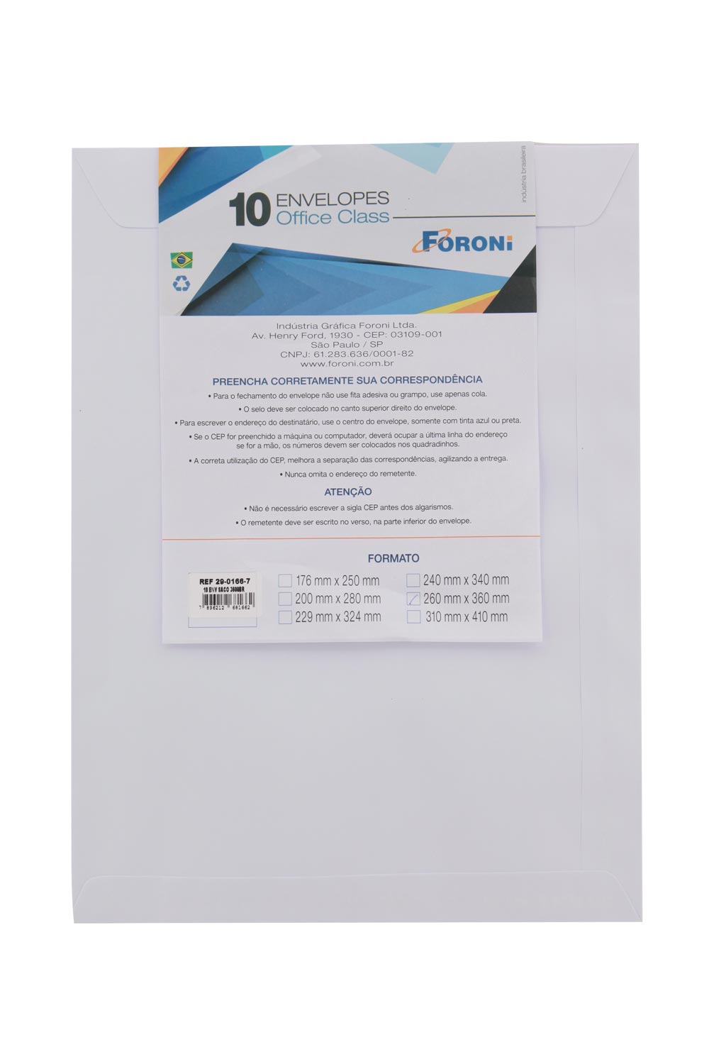 Envelope Saco Foroni Branco 260x360mm com 10 Unidades