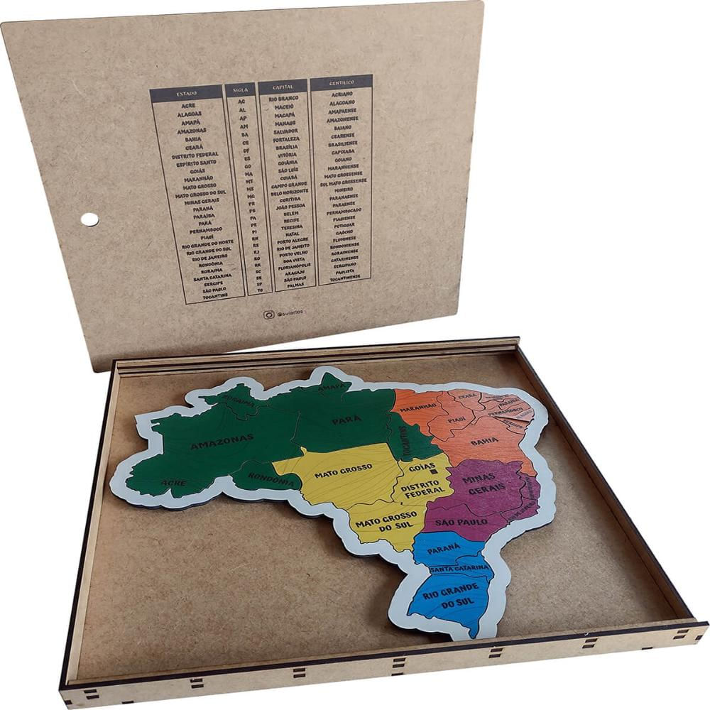Mapa do Brasil Jogo de Montagem Educativo Estados 26 Peças de Madeira Zanline