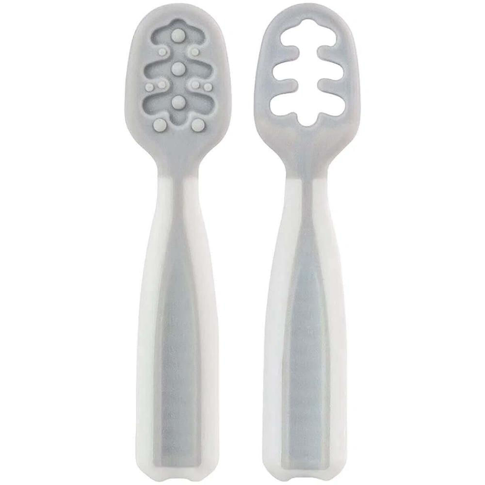 Kit 2 Colheres de Treinamento Introdução Alimentar para Bebê 6 Meses Buba Cinza